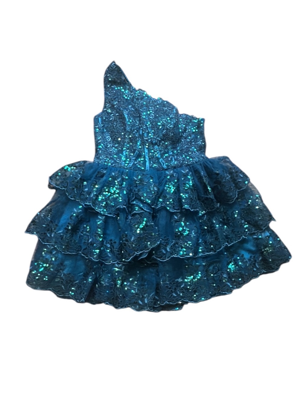 Teal One-Shoulder Sequin Ruffle Dress - Women